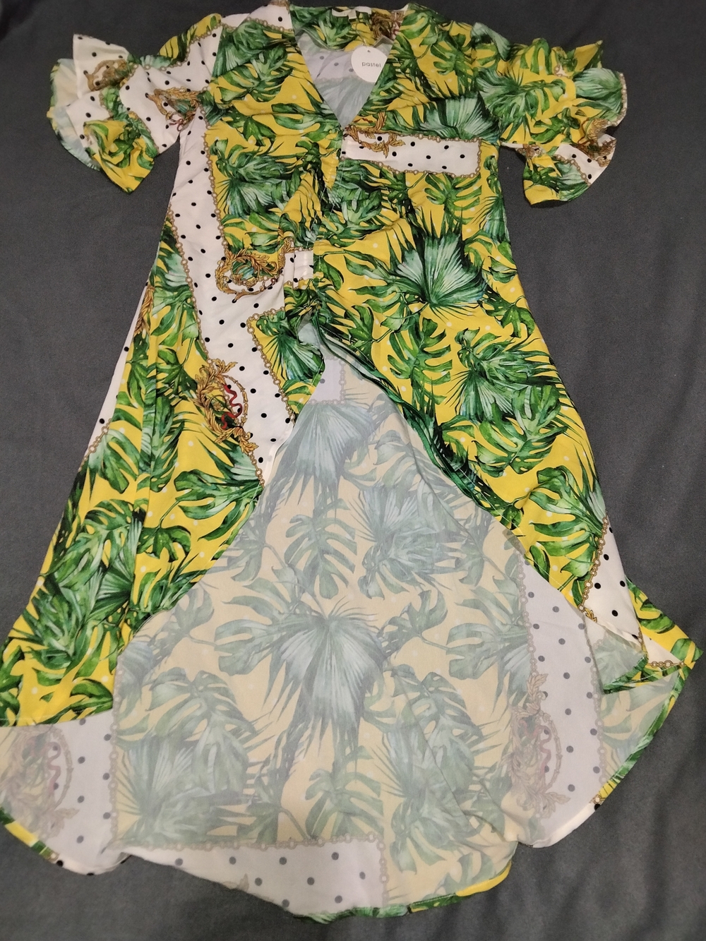 Pastels Yellow and Green Tropical Print Dress